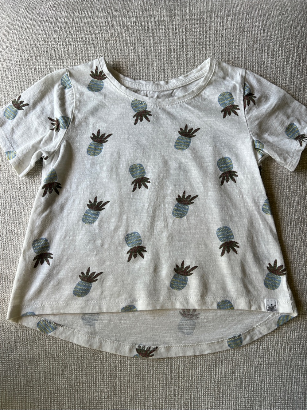 Girls' White Short Sleeve Pineapple Print Tee organic cotton
